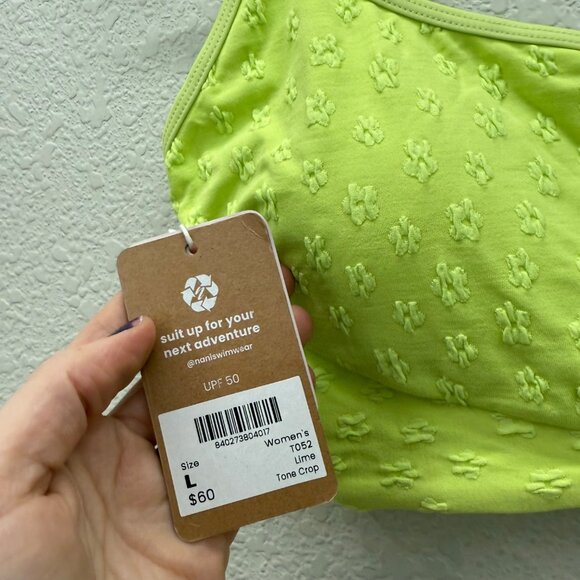 Nani Lime Tone Crop Textured Swim Bathing Suit Top Womens size Large NEW - Picture 3 of 4